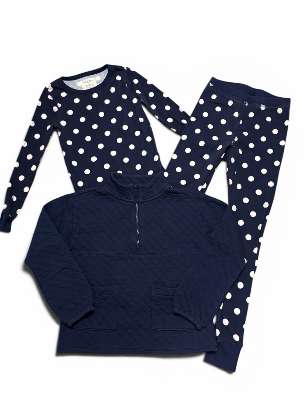 Crewcuts 3-Piece Bundle-Navy and White Polka Dot PJs (10) & Navy Fleece (M 8-9)